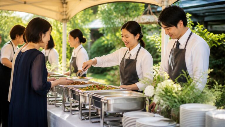 ケータリング・出張料理・移動販売でのテーブルクロス使用イメージ