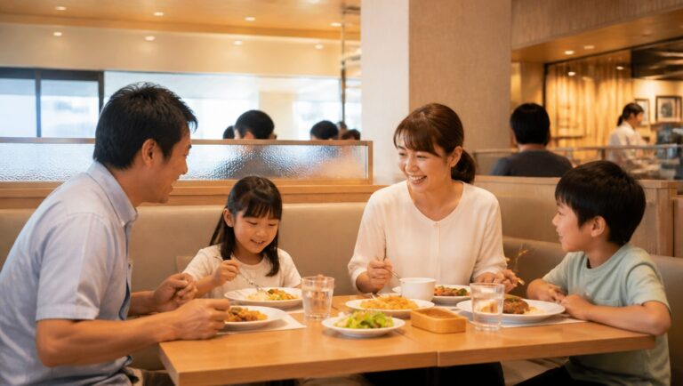 フードコート・チェーン飲食店でのテーブルクロス使用イメージ